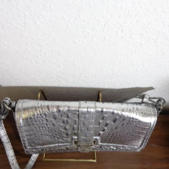 STUNNING Vintage Brahmin SILVER Melbourne Leather Shoulder Bag EXACT Clean LN - Picture 13 of 16